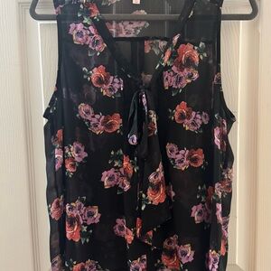 Xhilaration Floral Sleeveless Blouse - Black with Red and Purple